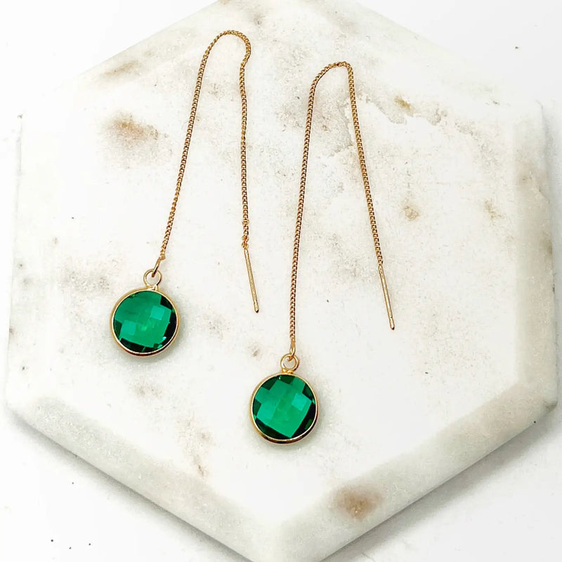 Green Gold Gem Threader Earrings