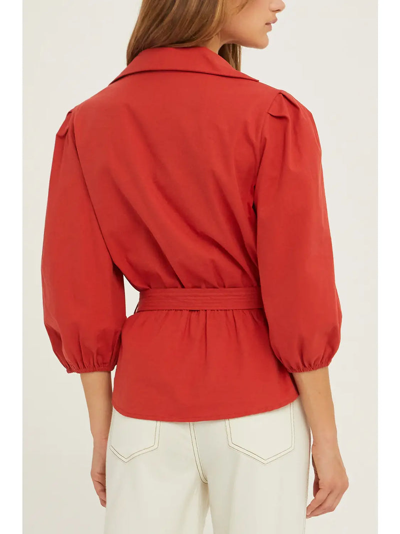 Emily Cotton Wrap Top in Brick by Crescent