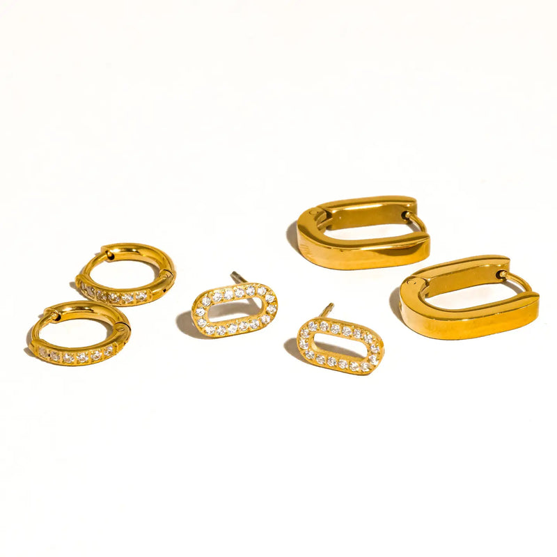 Orage 18K Gold Non-Tarnish Round Hoop Earing Set of 3