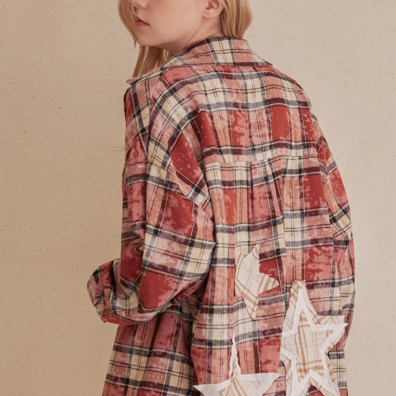 Mandy Oversized Plaid Shirt With Star Patches