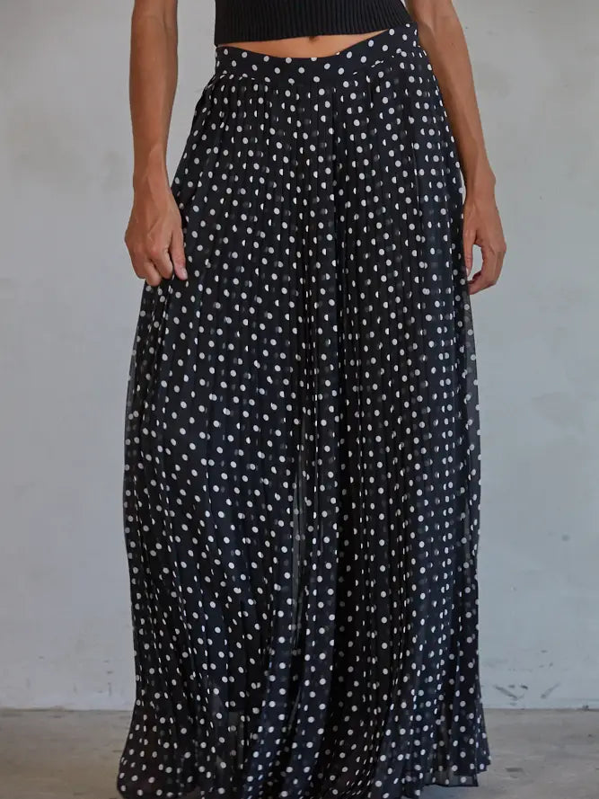 Charla Polka Dot Pleated Chiffon Wide Leg Pant By Together
