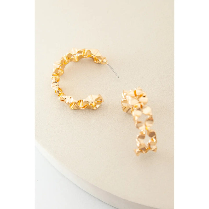 Double Row Hammered Hoop Gold Earrings