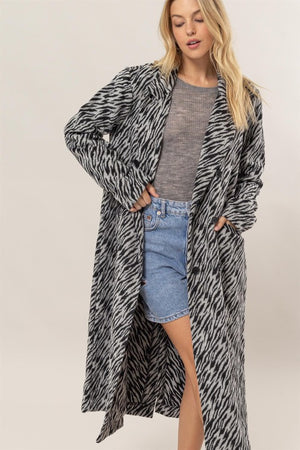 Zebra Pattern Brushed Long Trench Coat