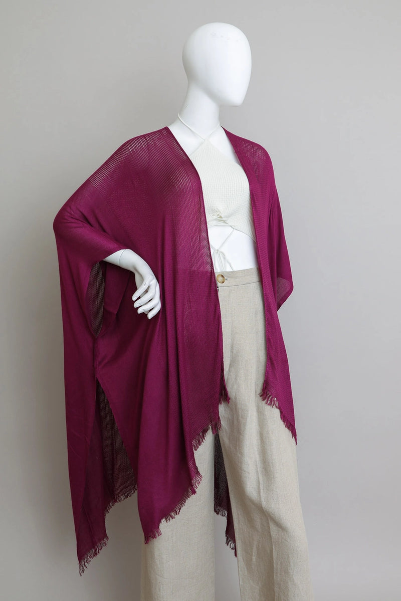 Open Weave Drape Kimono in Gray or Magenta