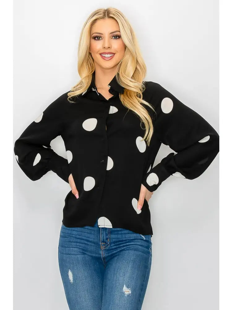 Reva Polka Dot Button Down Blouse