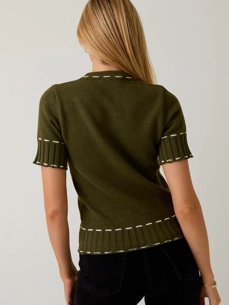 Katrina Stitch Detail Sweater Cardigan in Olive
