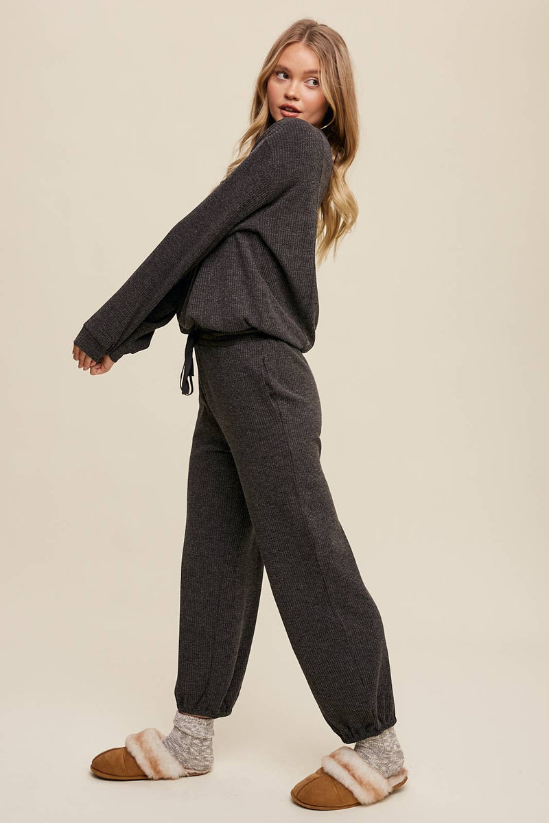 Waffle Knit Long Sleeve Lounge Set