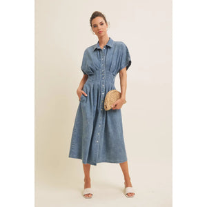 Leena Stretchy Denim Midi Dress by In February