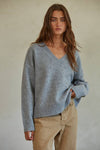 By Together Knit Sweater V-Neck Long Sleeve Pullover in Heather Grey