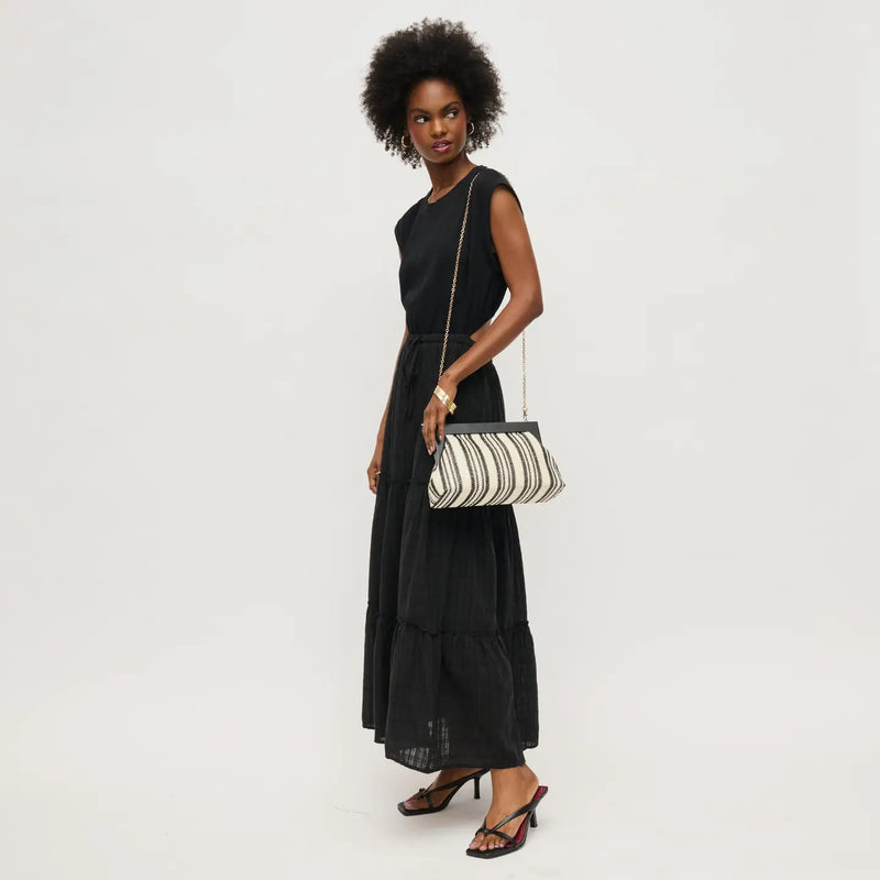 Margot Stripe Straw Clutch in Black and White by Urban Expressions