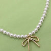 Pearl Chain Bow Charm Necklace