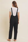 Relaxed Fit Cotton Twill Overalls With Pockets in Black