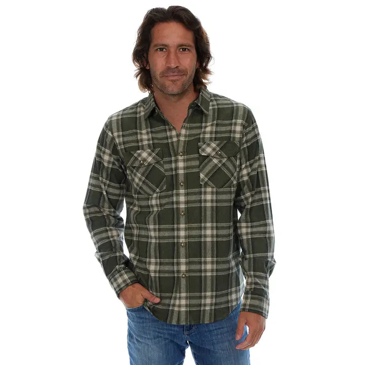 Jake Long Sleeve Flannel Plaid in Dark Olive