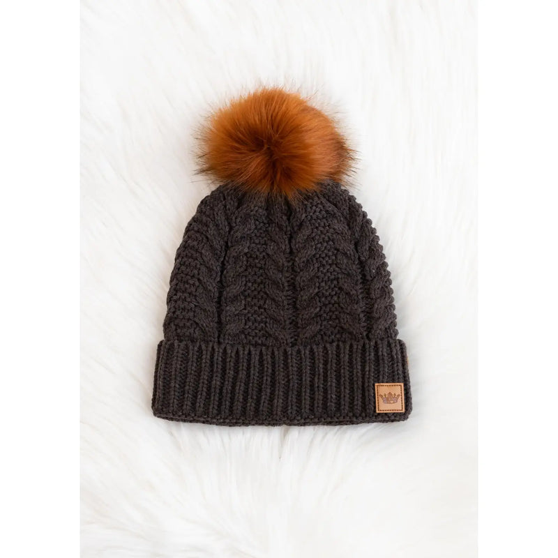 Brown Cable Knit Pom Hat