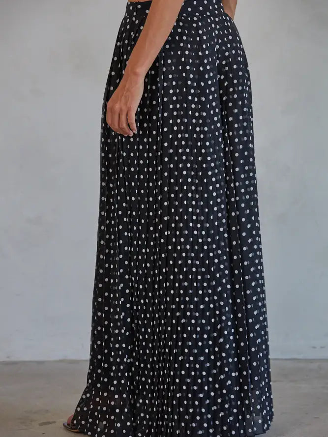 Charla Polka Dot Pleated Chiffon Wide Leg Pant By Together
