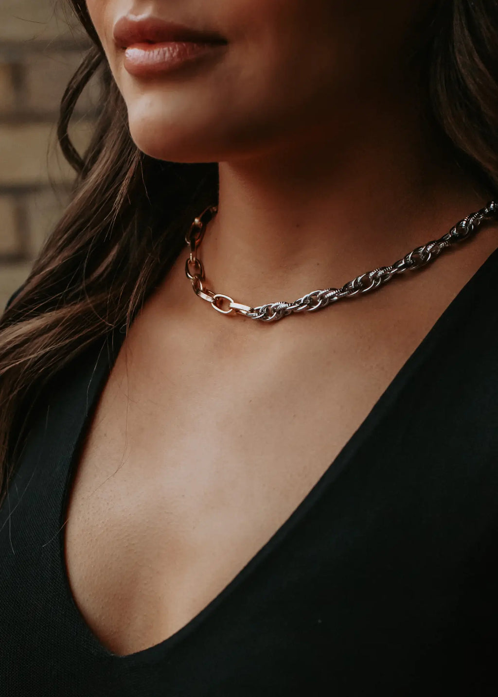Mixed Metal Gold & Silver Chain Necklace