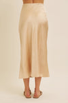 Satin Bias Cut Maxi Skirt in Birch Beige