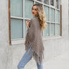 Turtleneck Cable Knit Poncho With Tassels: Mocha