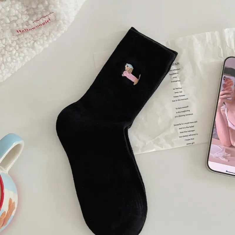 Dog Half Crew Socks in Black or White