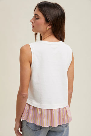 Cindy Twofer Striped Hem Knit Tank by Wishlist Apparel