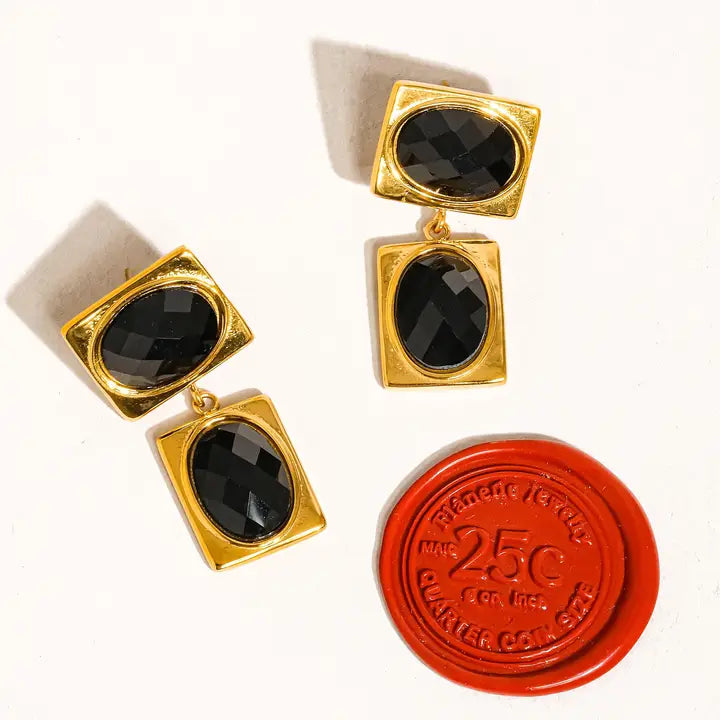 Chance 18K Gold Non-Tarnish Square Stone Earring