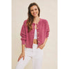 Andrea Mineral Washed Cotton Cable Knit Sweater Cardigan in Fuchsia