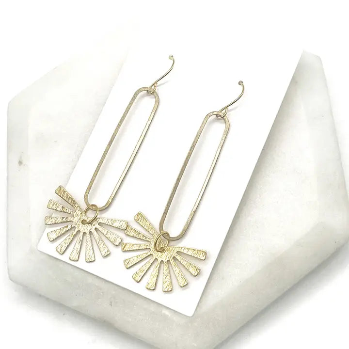 Gold Burst Long Drop Metal Earrings