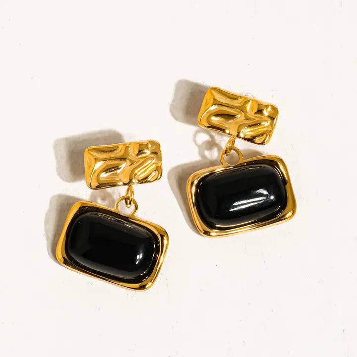 Cuvee 18K Gold Black Square Dangle Earring