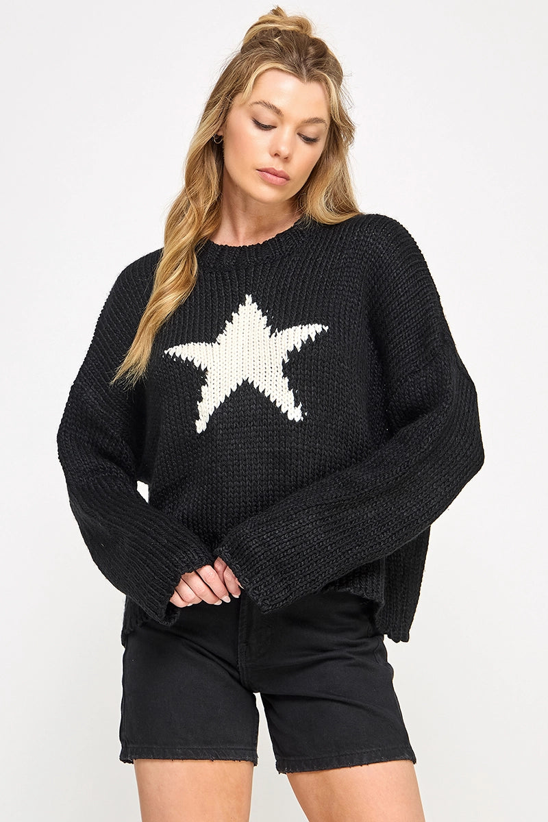 Star Front Black and White Sweater