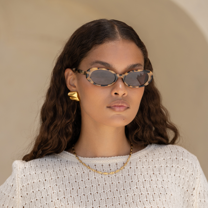 Freyrs Eyewear Mimi Acetate Oval Sunglasses: Milky Tortoise