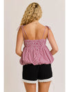Shayla Shoulder Tie Bubble Hem Top in Red-White Gingham
