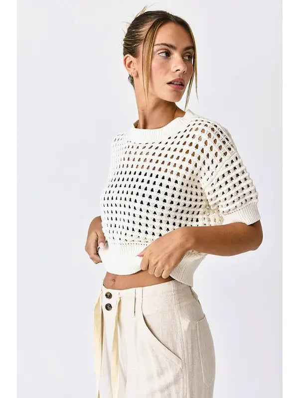 Alina Cropped Crochet Top in White