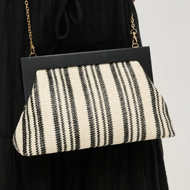 Margot Stripe Straw Clutch in Black and White by Urban Expressions