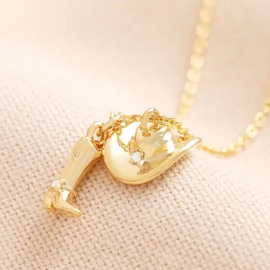 Cowboy Boot and Hat Necklace in Gold