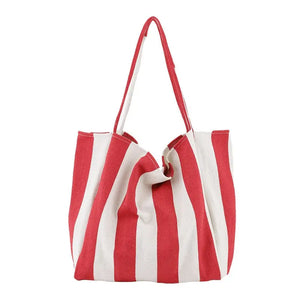 Organic Striped Tote Bag in Navy, Red or Tan