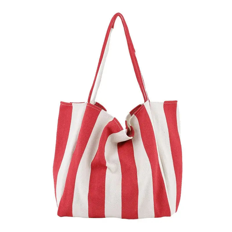 Organic Striped Tote Bag in Navy, Red or Tan