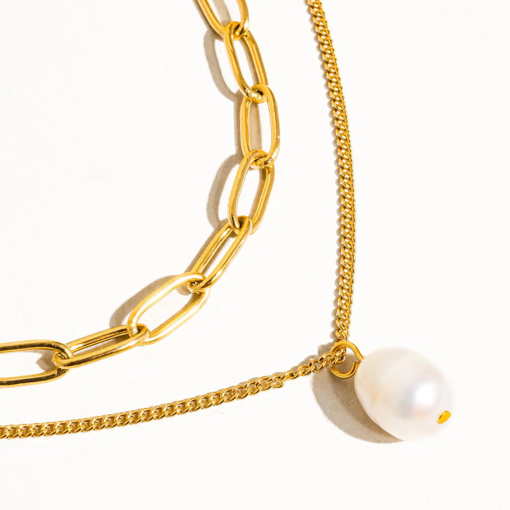Percy 18K Gold Non-Tarnish Layered Chain Pearl Necklace
