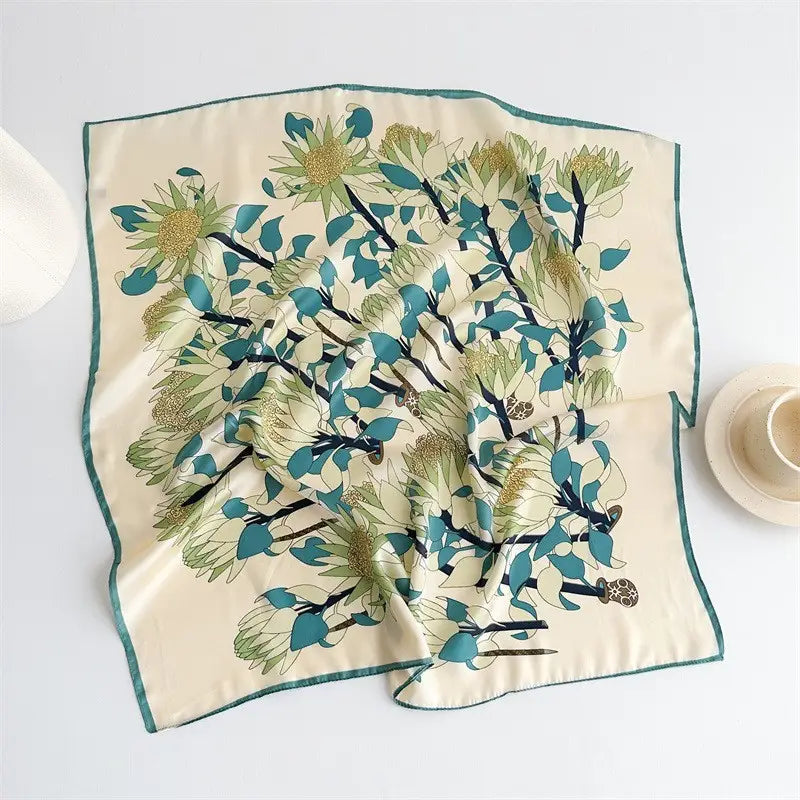 Teal Floral Print Bandana Scarf