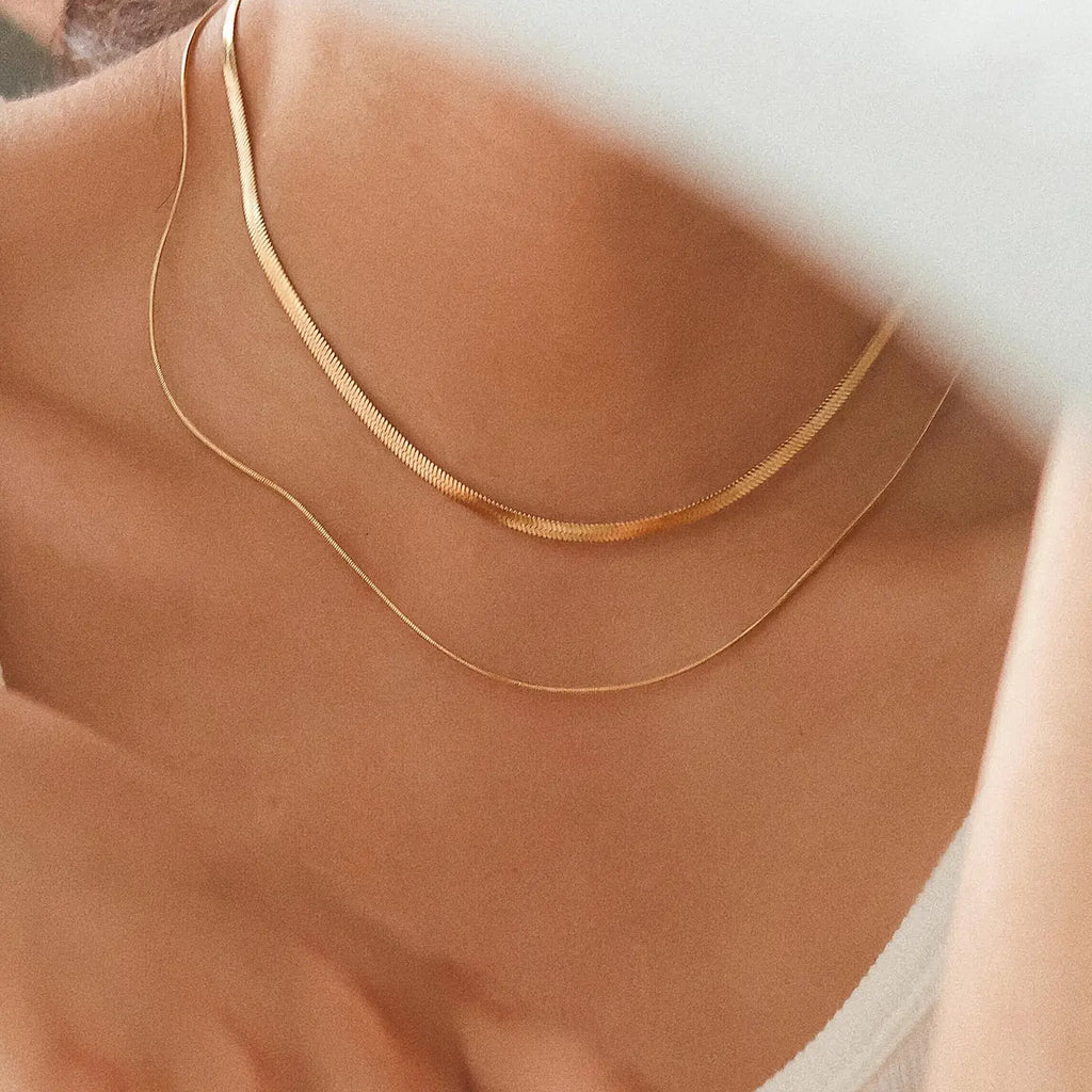 Jean 18K Gold Layered Flat Snake Chain Necklace