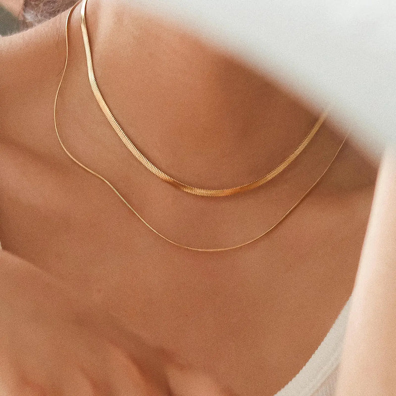 Jean 18K Gold Layered Flat Snake Chain Necklace