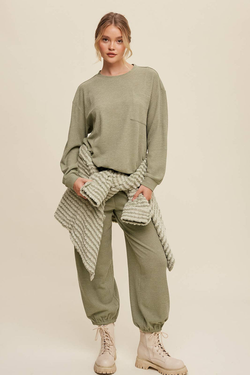 Waffle Knit Long Sleeve Lounge Set