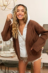 Rhombus Pattern Sweater with Attached Knit Hoodie