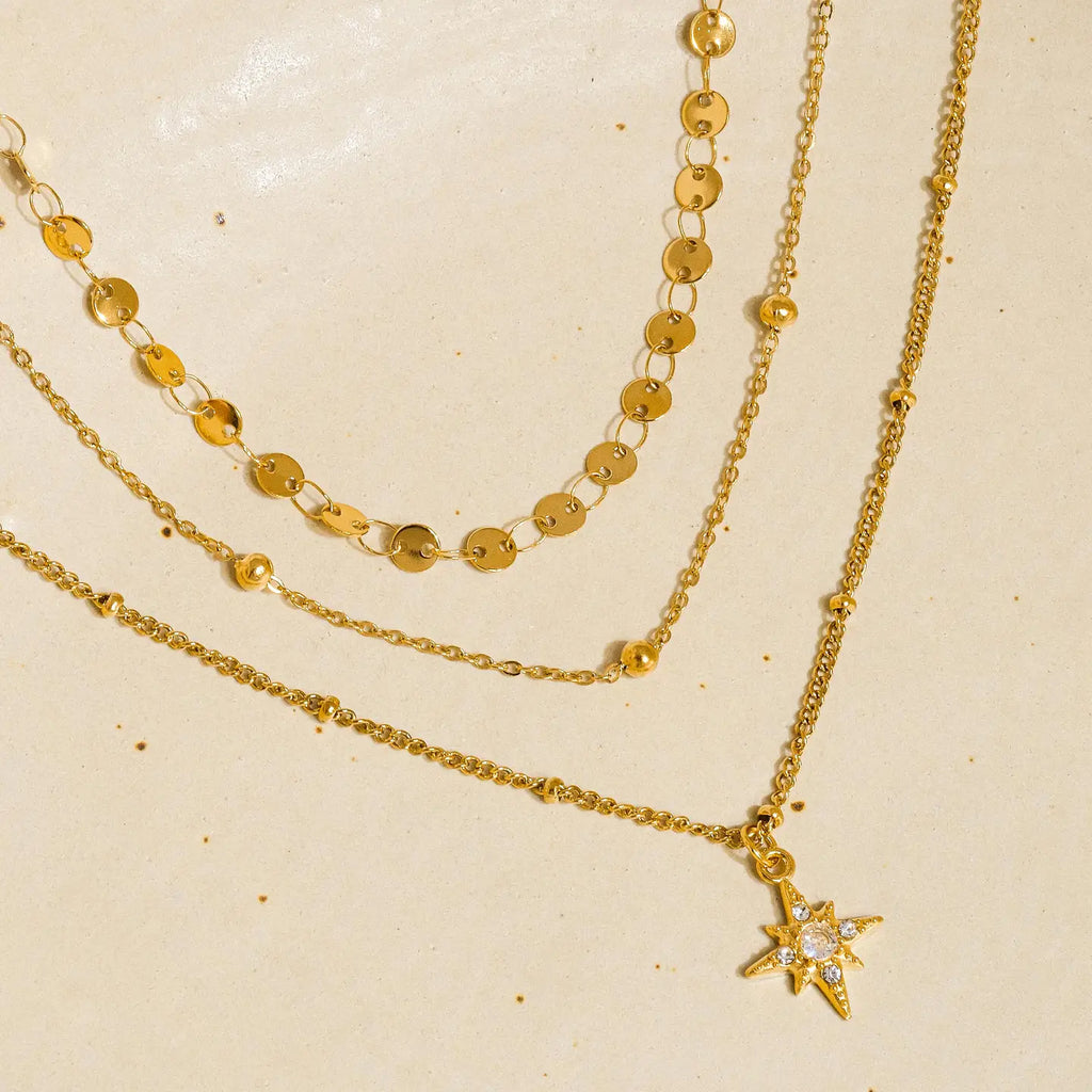 Pascal 18K Non-Tarnish Layered CZ Star Necklace