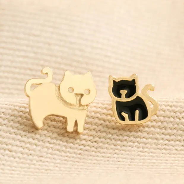 Cat and Kitten Stud Earrings in Gold