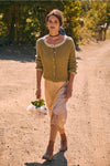 Carrie Soft Button Down Cardigan in Light Olive/Stone