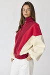 Emma Oversized Washed Colorblock Sweatshirt in Red