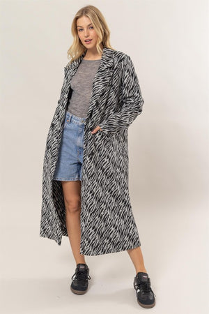 Zebra Pattern Brushed Long Trench Coat