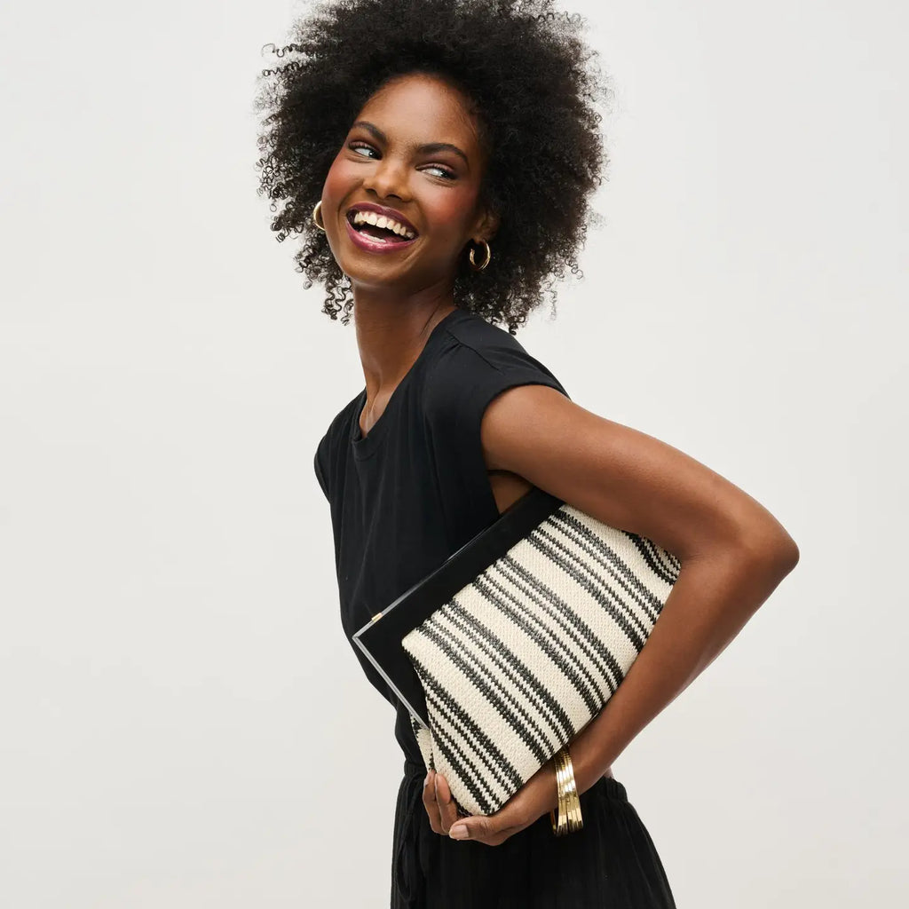 Margot Stripe Straw Clutch in Black and White by Urban Expressions