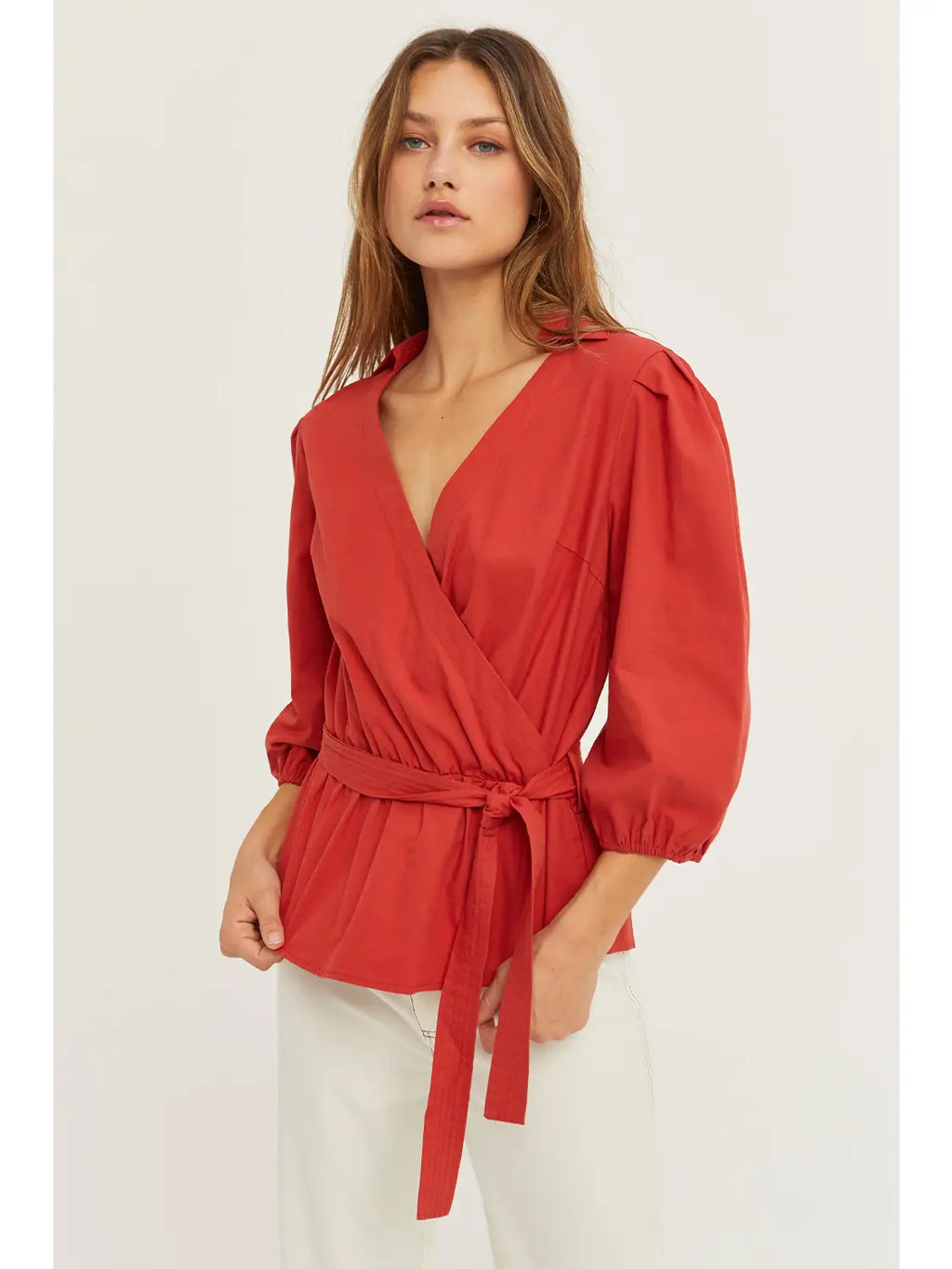 Emily Cotton Wrap Top in Brick by Crescent