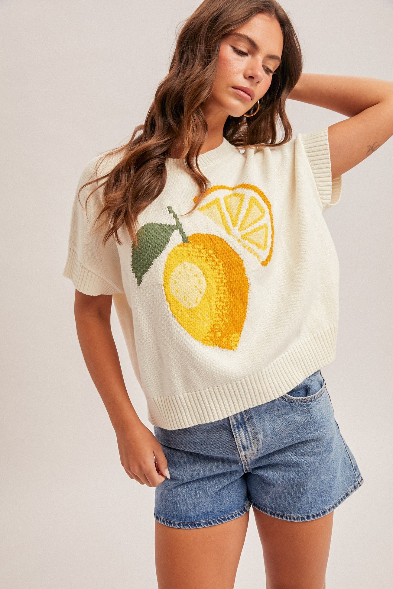 Lemon Crew Short Sleeve Sweater – Polka Dots Boutique